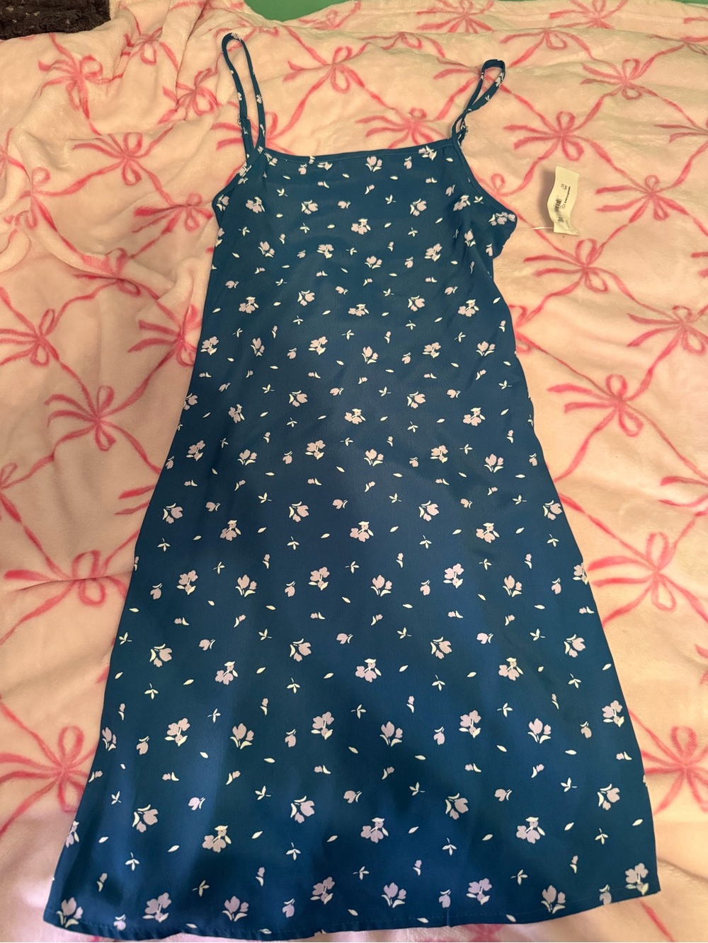 wonder nation Teal Blue Floral Spaghetti Strap Dress